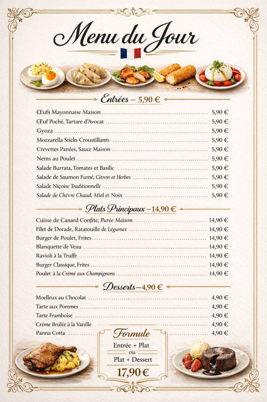 La carte - Modern - restaurant Lagny-sur-Marne - Meilleur restaurant Lagny sur Marne